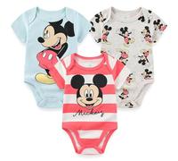 Disney Mickey Mouse Baby Boys' 3 Pack Bodysuits, Red/Grey/Blue, 12 Months
