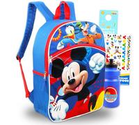 Disney Mickey Mouse Backpack for Boys - Bundle with 16” Canvas Mickey and Friends Backpack with Water Bottle, Tattoos, More Backpack Set for Kids, Toddlers