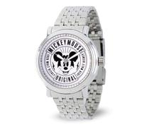 Disney Mickey Mouse Black and White Face Watch for Men - Classic Mickey Mouse Watch with White Dial, Silver Case, and Stainless Steel Strap - Vintage-Inspired Men's Watches - Stylish Timepiece, Silver