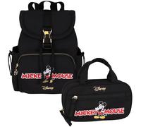 DISNEY Mickey Mouse Black TRAVEL SET: YOUTH backpack + cosmetic bag with handle, DISNEY Mickey Mouse, 28x15x23cm, Classic
