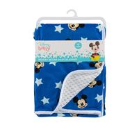 Disney Mickey Mouse Blue Double Sided Mink and Waffle Fleece with Satin Edge Baby Blanket