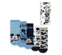 Disney Mickey Mouse Boys Calf Socks Set of 5 | Blue, Black, White, Grey | Stripes, Polkadots, Character Print | Everyday Wear | Kids Cartoon Accessories Merch - 6-8.5 UK Child