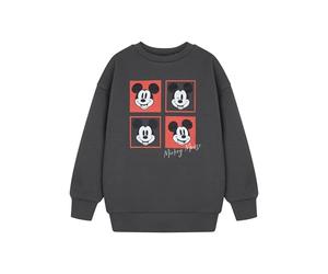 Disney Mickey Mouse Boys Grey Sweatshirt | Squares Kids Jumper | Classic Character Print | Crew Neck Long Sleeve Top | Children's Cartoon Apparel Merchandise for Kids