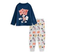 Disney Mickey Mouse Boys Navy and Grey Long Sleeve Long Leg Pyjama Set | Classic Cartoon Sleepwear | Kids Nightwear for Bedtime | Comfortable PJs Merch - 3-4 Years