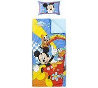 Disney Mickey Mouse Children’s Slumber Bag & Pillow Set - Cosy (137 x 61 cm) Indoor Sleeping Bag with Carry Handle and (43 x 28 cm) Pillow, Ideal for School Trips & Sleepovers - 2-Piece Set