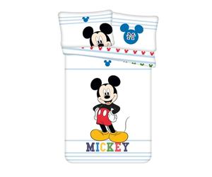 Disney Mickey Mouse Children's Bed Linen with Blue Stripes Duvet 100 x 135 cm + Pillow 40 x 60 cm 100% Cotton