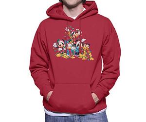 Disney Mickey Mouse & Co Christmas Lights Men's Hooded Sweatshirt Cherry Red