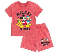 Disney Mickey Mouse Donald Duck Pluto Big Boys Vintage Wash Drop Shoulder T-Shirt & Shorts Outfit Set Red 10-12