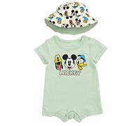 Disney Mickey Mouse Donald Duck Pluto Infant Baby Boys Romper and Hat Green 12 Months