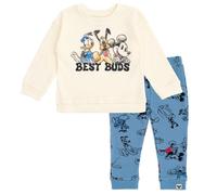 Disney Mickey Mouse Donald Duck Pluto Toddler Boys Waffle Knit Drop Shoulder Sweatshirt & Pants Cream/Blue 2T