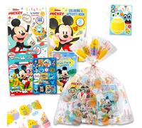 Disney Mickey Mouse Easter Gift Bag Coloring Set - Bundle with 4 Coloring Activity Books, Easter Egg Print Cellophane Bag, Twist Tie, Stickers | Mickey Easter Gift Basket Stuffers