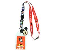Disney Mickey Mouse Fun Starts Here Lanyard with ID Badge Holder and 2"""" Rubber Mickey Charm