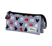Disney Mickey Mouse Grey-Fan Triple Pencil Case 2.0, Grey, 23 x 11 cm