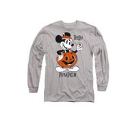 Disney Mickey Mouse Hello Pumpkin Long Sleeve T-Shirt, Athletic Heather in Light Grey | Size: Small Disney Light Grey S