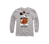 Disney Mickey Mouse Hello Pumpkin Long Sleeve T-Shirt, Athletic Heather in Light Grey | Size: Small Disney Light Grey S