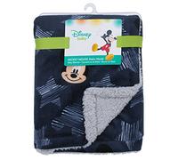 Disney Mickey Mouse Hello World Star/Icon Super Soft Double Sided Velour/Sherpa Baby Blanket, Navy, Grey, White