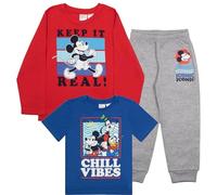Disney Mickey Mouse Keep It Real Boys 3 Piece Set - Short Sleeve T-Shirt, Long Sleeve Tee, Sweatpants, 3 Pack, Red, Blue, Grey, 7