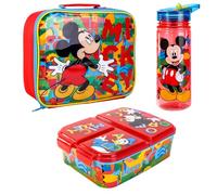 Disney Mickey Mouse Kids Childrens Lunch Box Set - Insulated Lunch Bag, Multicompartment Lunch Box & 580ml Water Bottle - School Travel Lunch Food Set, BPA Free