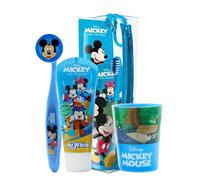 Disney Mickey Mouse Kids Toothbrush Set Christmas Gift | BPA-Free | Extra Soft Bristles Toothbrush with Cap, Suction Cup, Mint Flavour Toothpaste, Multi-Purpose Cup, Toiletry Bag for Children Age 3-12