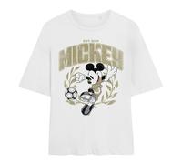 Disney Mickey Mouse Laurel Football Ladies Oversized T Shirt, White, Medium