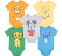 Disney Mickey Mouse Lion King Pooh Bear Tigger Stitch Baby 5 Pack Bodysuits Newborn