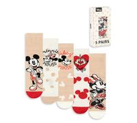 Disney Mickey Mouse & Minnie Mouse Calf Socks Set of 5 | Polkadot Design in Beige, Red, White | Everyday Wear for Women | Character Socks with 'I Love Hugs Merch - 4-8 UK