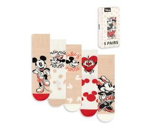 Disney Mickey Mouse & Minnie Mouse Calf Socks Set of 5 | Polkadot Design in Beige, Red, White | Everyday Wear for Women | Character Socks with 'I Love Hugs Merch - 4-8 UK