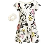 Disney Mickey Mouse Minnie Mouse Donald Duck Toddler Girls French Terry Skater Dress and Scrunchie White 5T
