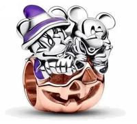 Disney Mickey Mouse & Minnie Mouse Halloween Pumpkin Charm 925 Sterling Silver Charm Compatible with Pandora Charms,and Many Other UK Charm Bracelets.