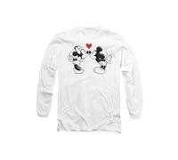 Disney Mickey Mouse & Minnie Sketch Kiss Valentine's Day Long Sleeve T-Shirt, White | Size: Medium Disney White M