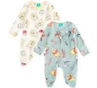 Disney Mickey Mouse Minnie Winnie the Pooh Baby 2-Pack Zip Up Sleep N' Plays, Newborn to Infant Sizes (Newborn - 24 Months), Green and Yellow Winnie Footies, 12 Months