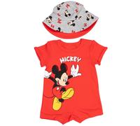 Disney Mickey Mouse Newborn Baby Boys Romper and Bucket Sun Hat Red 6-9 Months