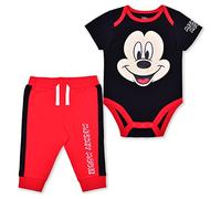 Disney Mickey Mouse or Donald Duck Boys Short Sleeve Bodysuit and Joggers Set for Newborn and Infant, Black, 3 Months