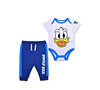 Disney Mickey Mouse or Donald Duck Boys Short Sleeve Bodysuit and Joggers Set for Newborn and Infant, White, Newborn