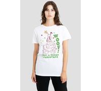 Disney Mickey Mouse Pluto Woof You A Merry Christmas Ladies T Shirt, White, X-Large