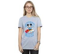 Disney Mickey Mouse Reading Books Boyfriend T-Shirt In Grey Grey XL