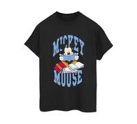 Disney Mickey Mouse Reading Cotton Boyfriend T-Shirt In Black Black 4XL