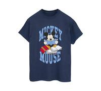 Mickey Mouse Reading Cotton Boyfriend T-Shirt Disney Navy XXXL