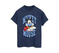 Mickey Mouse Reading Cotton Boyfriend T-Shirt Disney Navy M