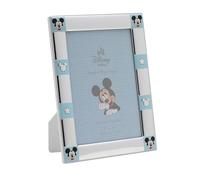Disney - Mickey Mouse - Real Silver-Plated 4 x 6″ Border Single Aperture Photo Frame - Made in Italy - Licensed Disney Merchandise - Self-Standing Wood Back - Early Years, New Baby Nursery, Kids.