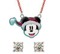 DISNEY Mickey Mouse red White and Black Christmas Pendant and Clear Stone Studs Set SH00647RL