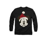 Disney Mickey Mouse Santa Face Long Sleeve T-Shirt, Black | Size: Large Disney Black L