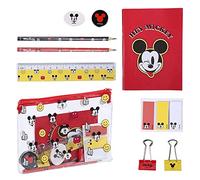Disney Mickey Mouse School Stationery Set with 1 Transparent Bag, 1 Colour Pencil, 1 HB Pencil, 1 Ruler, 1 A6 Notebook, 1 Eraser, 1 Sharper, 2 Metal Clip Binder and 3 Sticky Notes