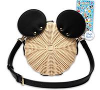 Disney Mickey Mouse Shoulder Bag Bundle Wicker Crossbody Messenger Purse | Mickey Mouse Crossbody Shoulder Bag with 3D Ears Plus Stickers, More | Mickey Travel Handbag Accessories for Girls, Women