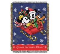 Disney Mickey Mouse, Sleigh Ride Woven Tapestry Throw Blanket, 48" x 60", Multi Color