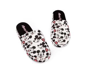 Disney Mickey Mouse Slippers for Women | Ladies Black & White Polyester Slip On House Shoes with Grip Sole | Adults Gifts 3-4 UK