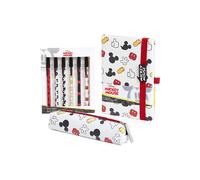 Disney Pencil Case and Stationery Set Eeyore Winnie The Pooh The Mandalorian Minnie Mouse Mickey Mouse Notebook and Pen Set School Supplies Work Office Baby Yoda Gifts (White/Red Mickey)