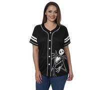Disney Mickey Mouse Stitch Jack Skellington Womans Jersey Shirt Button Front Plus Size, Black - Skellington, 3X