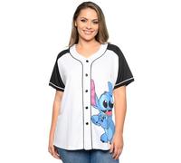 Disney Mickey Mouse Stitch Womans Jersey Shirt Button Front, White - Stitch, L
