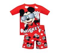 Disney Mickey Mouse Swimsuit 2 Piece | Boys Swim Set | Kids Rash Vest And Swim Shorts | Boys’ Rash Guards | Red 2-3 Years
